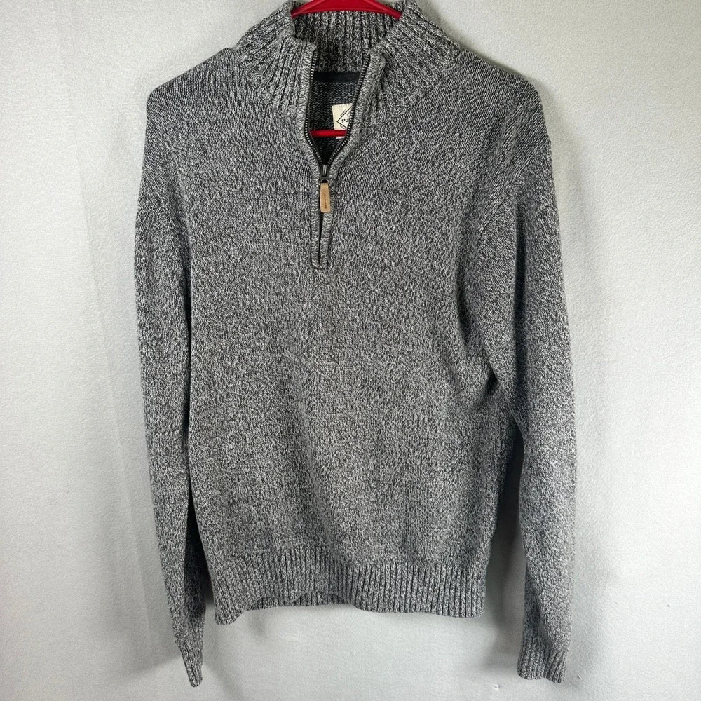 St. John's Bay Men's S Gray Marled 1/4 Zip 100% Cotton Sweater Preppy Academia